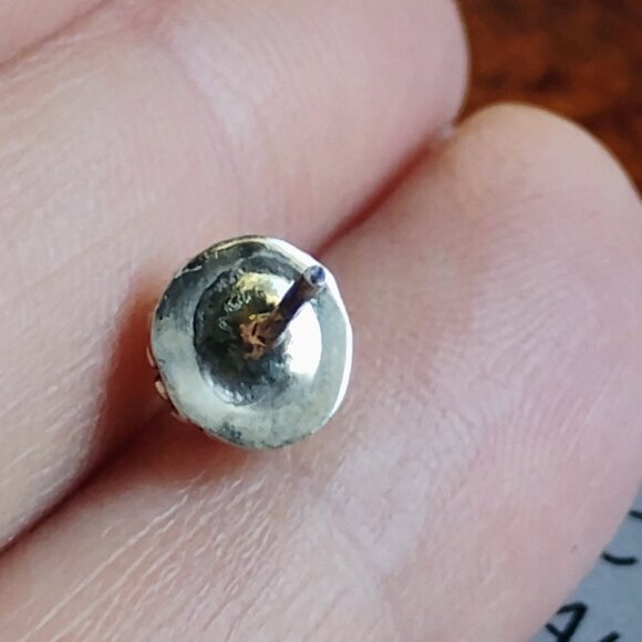 Sterling Silver Labradorite Stud Earrings 1/2" Diameter Round Ball Setting - Picture 4 of 6